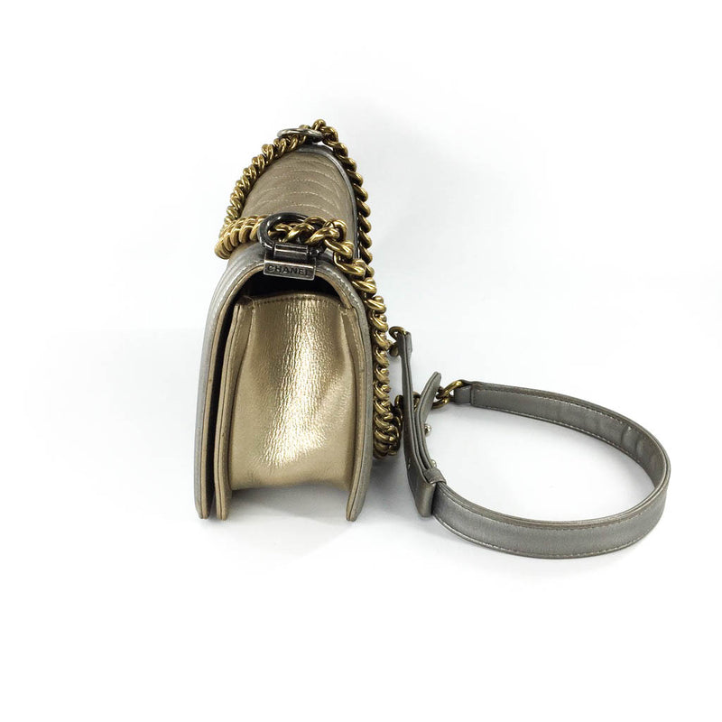 Boy Bag in Gold & Silver Lambkin Leather with Antique Ruthenium Hardware