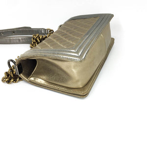 Boy Bag in Gold & Silver Lambkin Leather with Antique Ruthenium Hardware