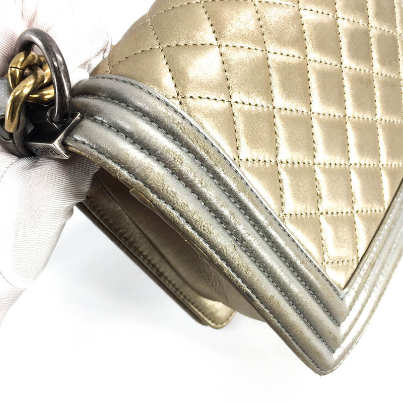 Boy Bag in Gold & Silver Lambkin Leather with Antique Ruthenium Hardware