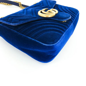 Marmont Matelasse Medium Shoulder Bag in Blue Suede
