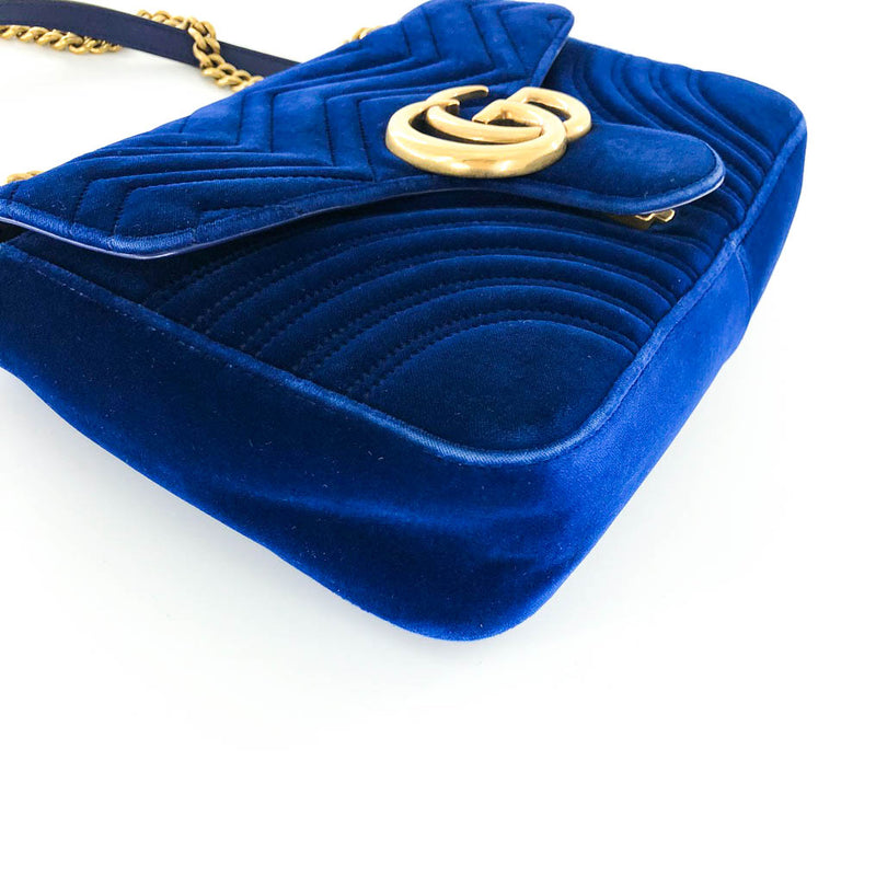Marmont Matelasse Medium Shoulder Bag in Blue Suede