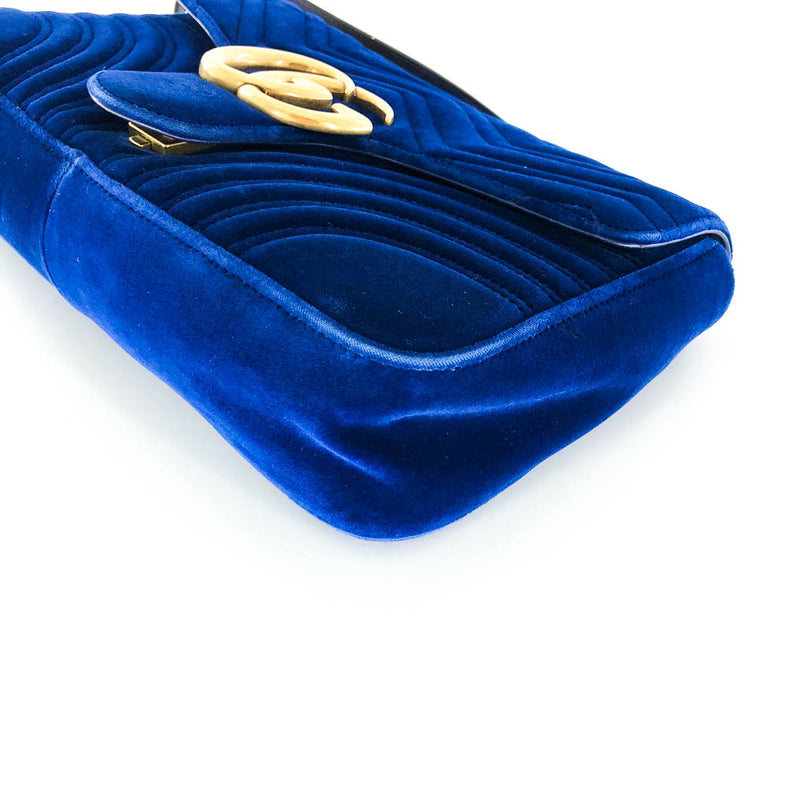 Marmont Matelasse Medium Shoulder Bag in Blue Suede