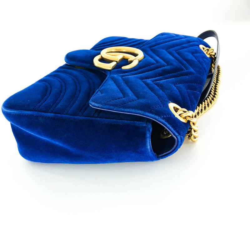 Marmont Matelasse Medium Shoulder Bag in Blue Suede