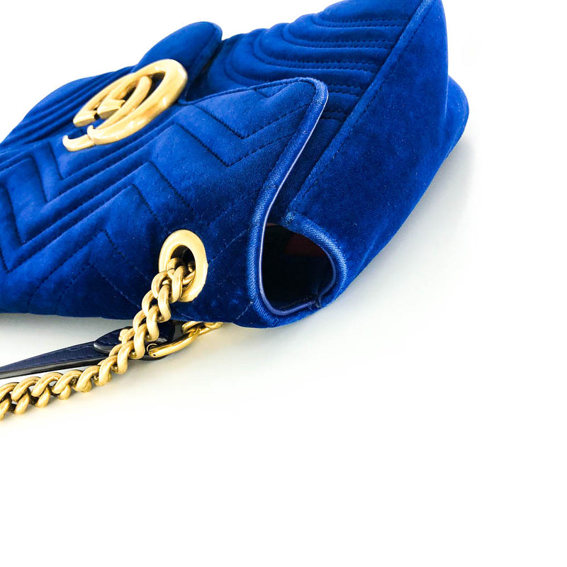 Marmont Matelasse Medium Shoulder Bag in Blue Suede