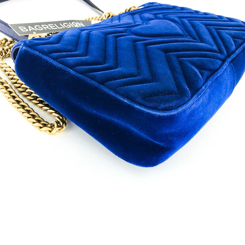 Marmont Matelasse Medium Shoulder Bag in Blue Suede