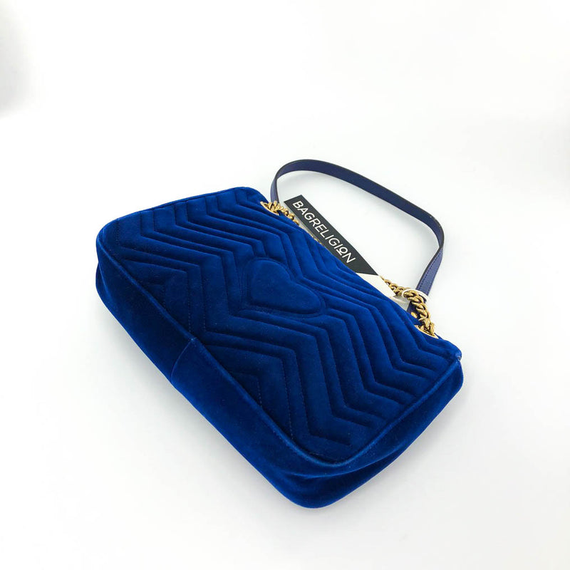 Marmont Matelasse Medium Shoulder Bag in Blue Suede