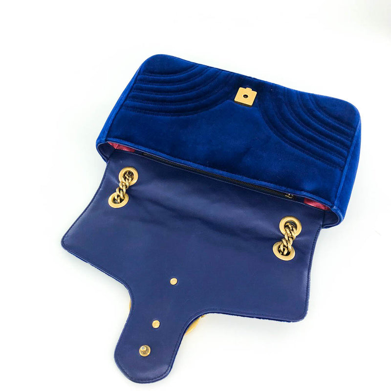 Marmont Matelasse Medium Shoulder Bag in Blue Suede