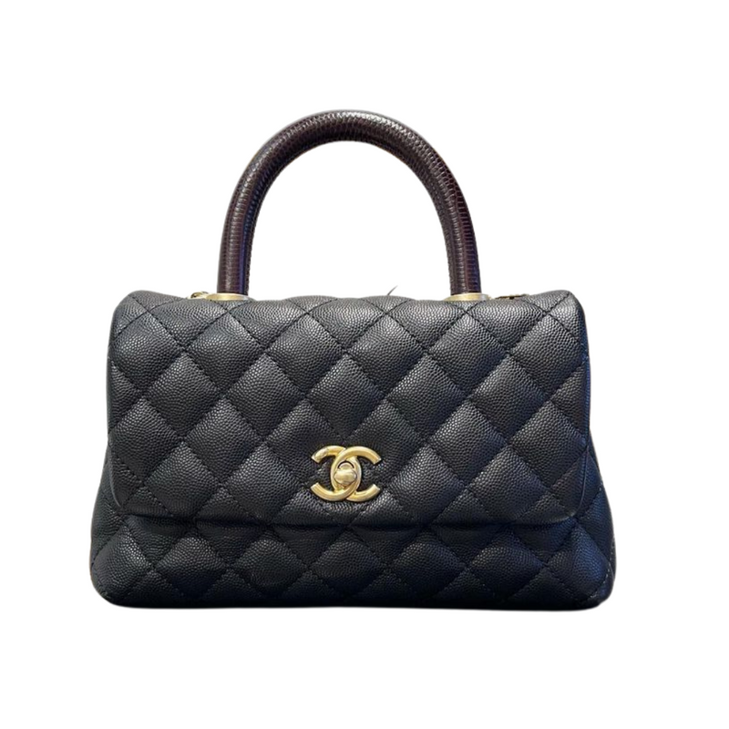 Chanel top handle mini rectangular bag black caviar