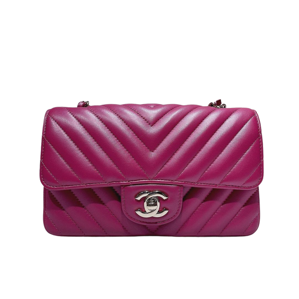 Classic Chevron Rectangle Flap Mini Lambskin Purple GHW