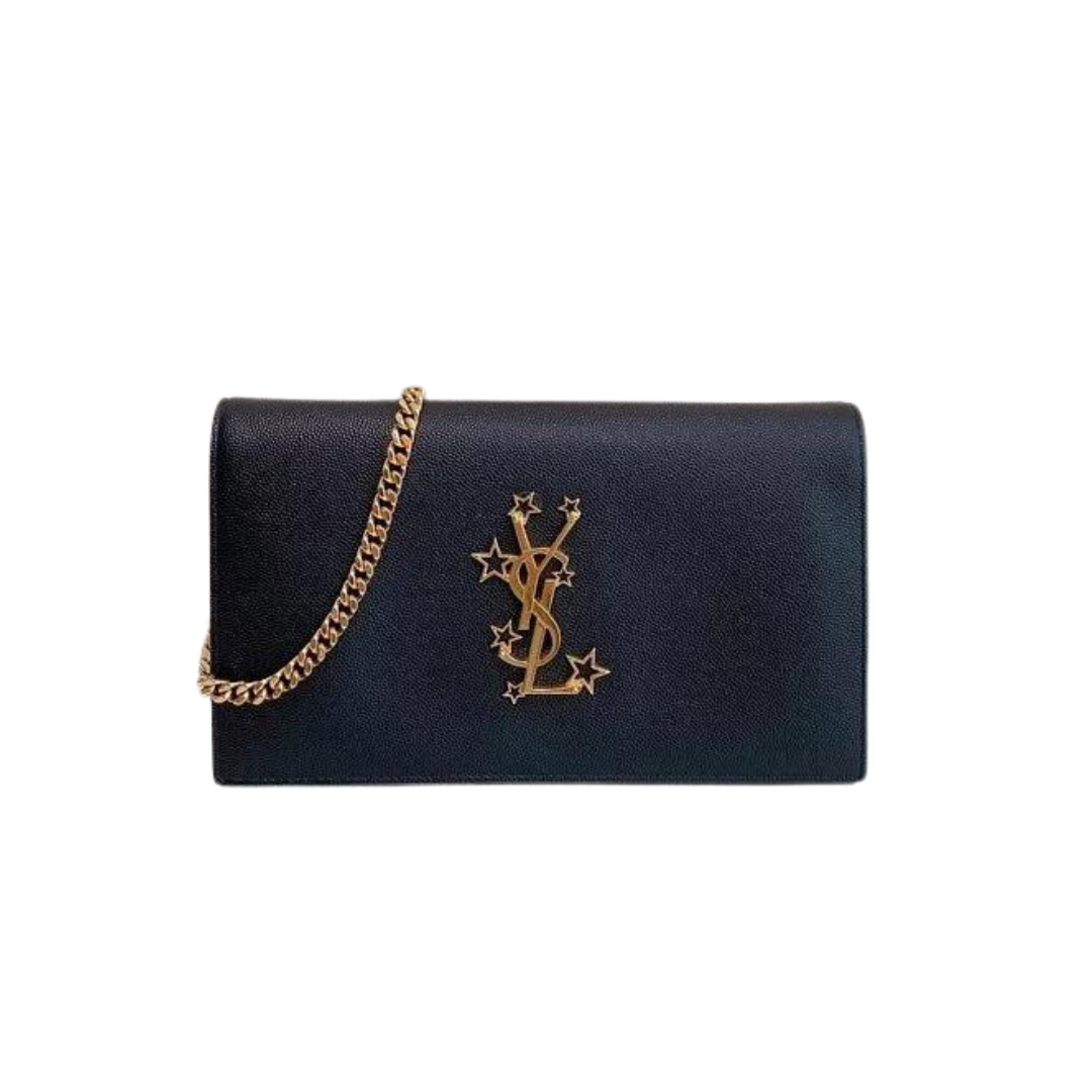 Stars Monogram Wallet on Chain Pebbled Leather Black GHW Bag