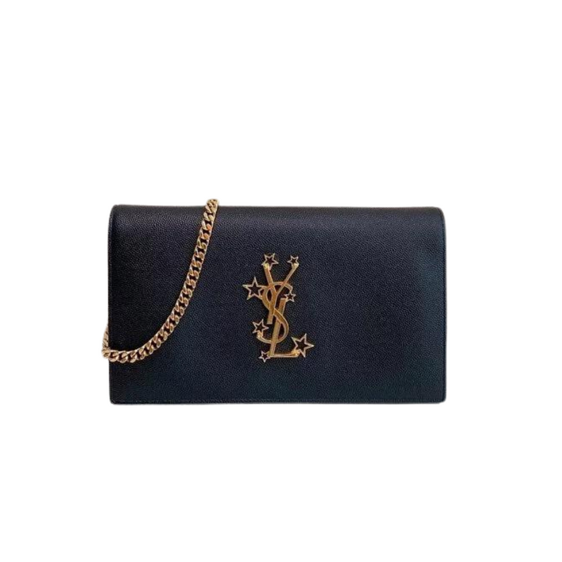 Stars Monogram Wallet on Chain Pebbled Leather Black GHW