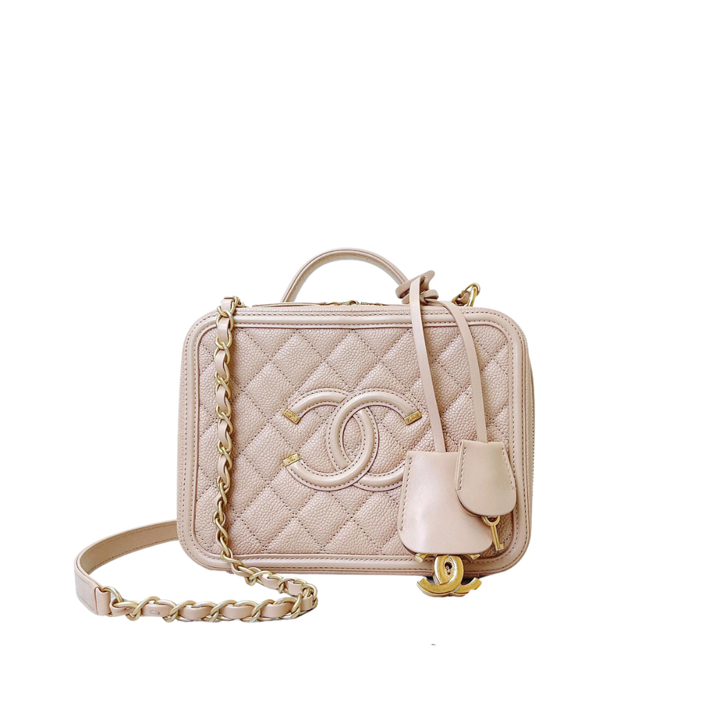 CC Medium Caviar Quilted Vanity Case Beige