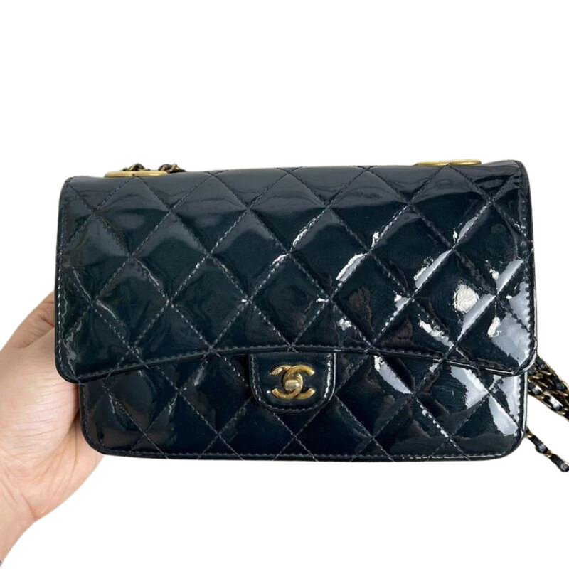 Chanel Blue Quilted Patent Leather Classic Woc Clutch Bag