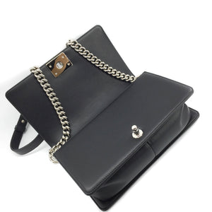 Le Boy Chevron Calfskin Flap Bag with Shiny Silver Hardware