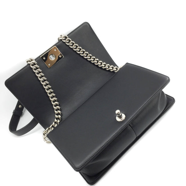 Le Boy Chevron Calfskin Flap Bag with Shiny Silver Hardware
