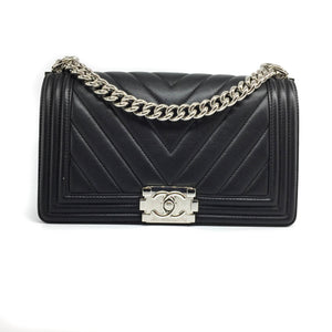 Le Boy Chevron Calfskin Flap Bag with Shiny Silver Hardware