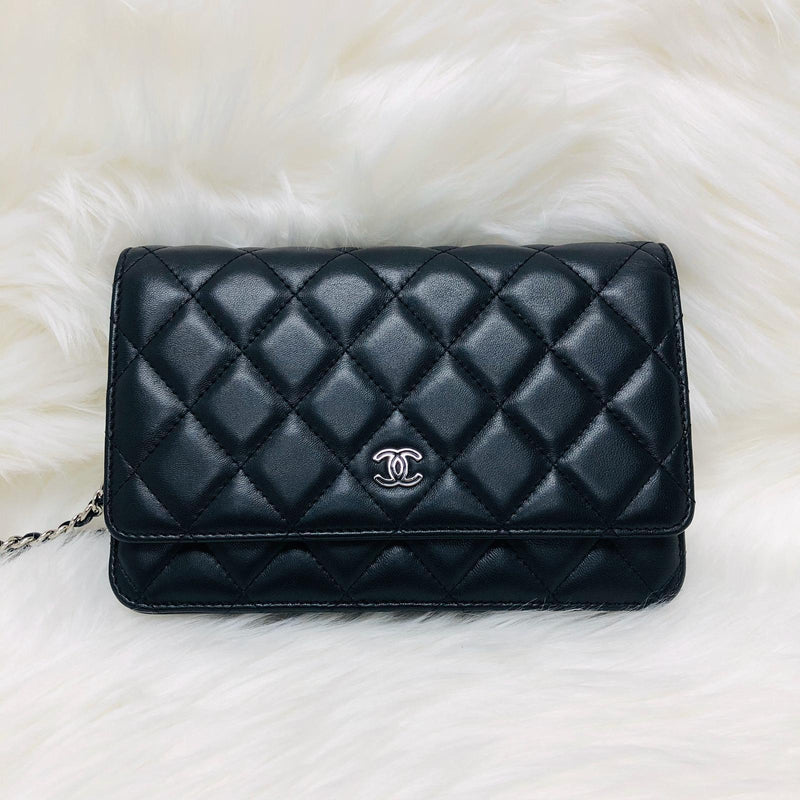 WOC Wallet on Chain Quilted Lambskin Leather with Black Interior