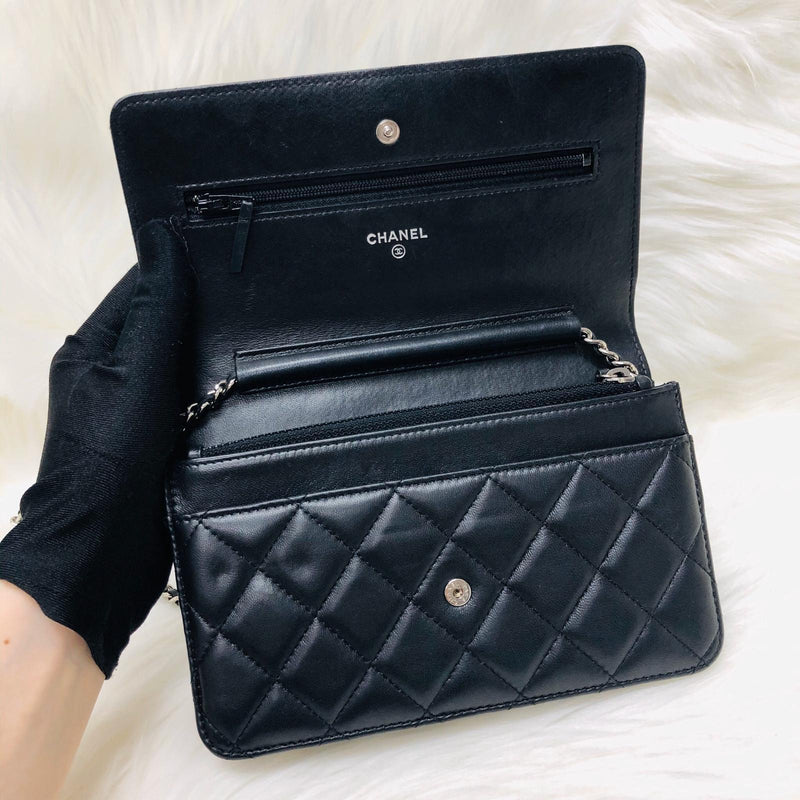WOC Wallet on Chain Quilted Lambskin Leather with Black Interior
