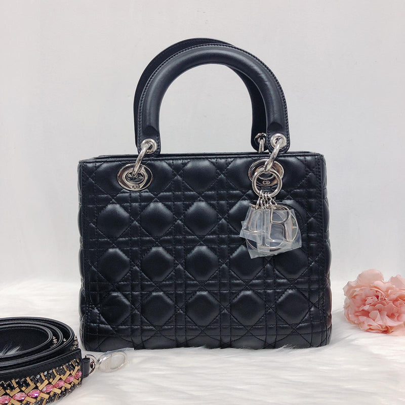 Medium Lady Dior Black Cannage Lambskin Bag with SHW