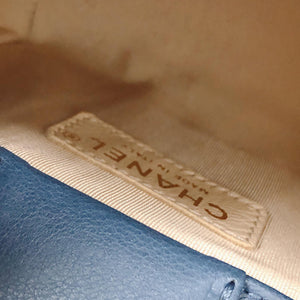 Grained Calfskin Stitched Mini Label Click Shopper Tote in Blue