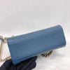 Grained Calfskin Stitched Mini Label Click Shopper Tote in Blue