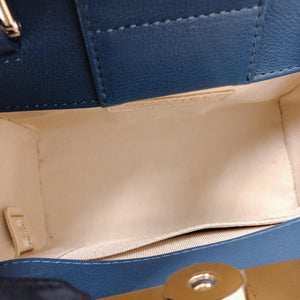 Grained Calfskin Stitched Mini Label Click Shopper Tote in Blue