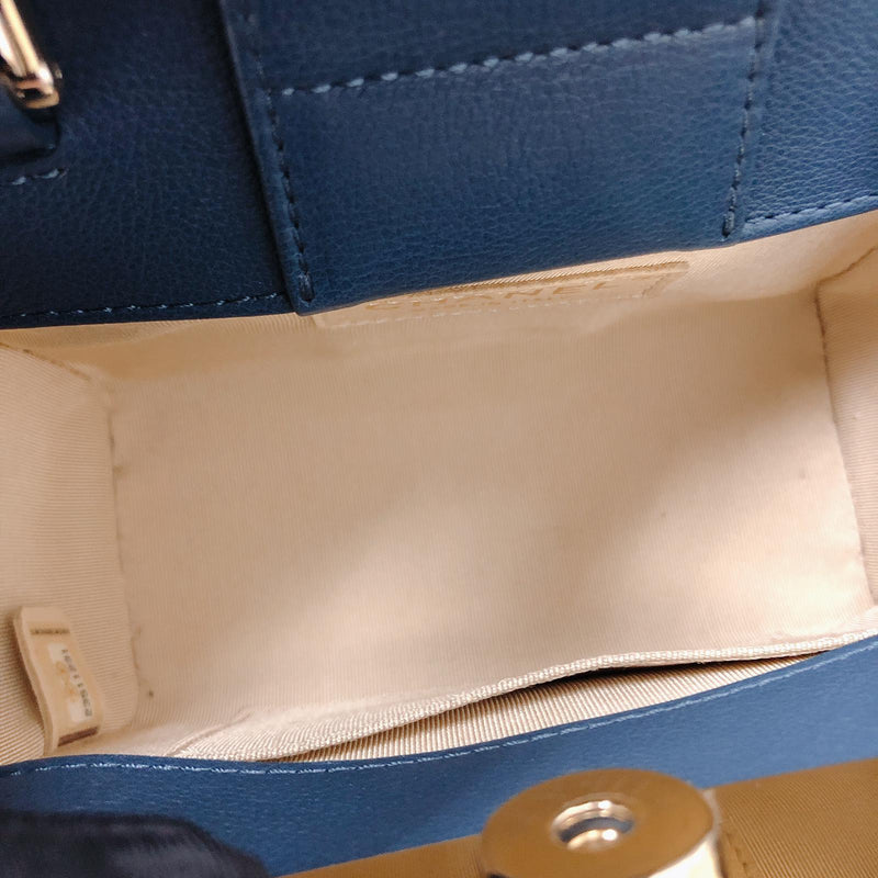 Grained Calfskin Stitched Mini Label Click Shopper Tote in Blue