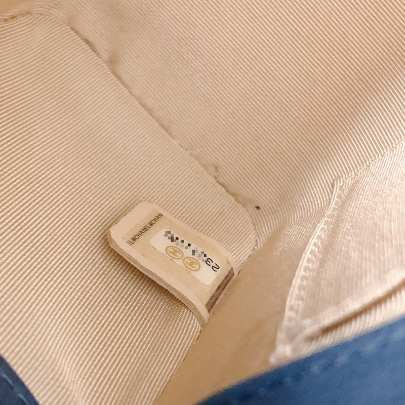 Grained Calfskin Stitched Mini Label Click Shopper Tote in Blue