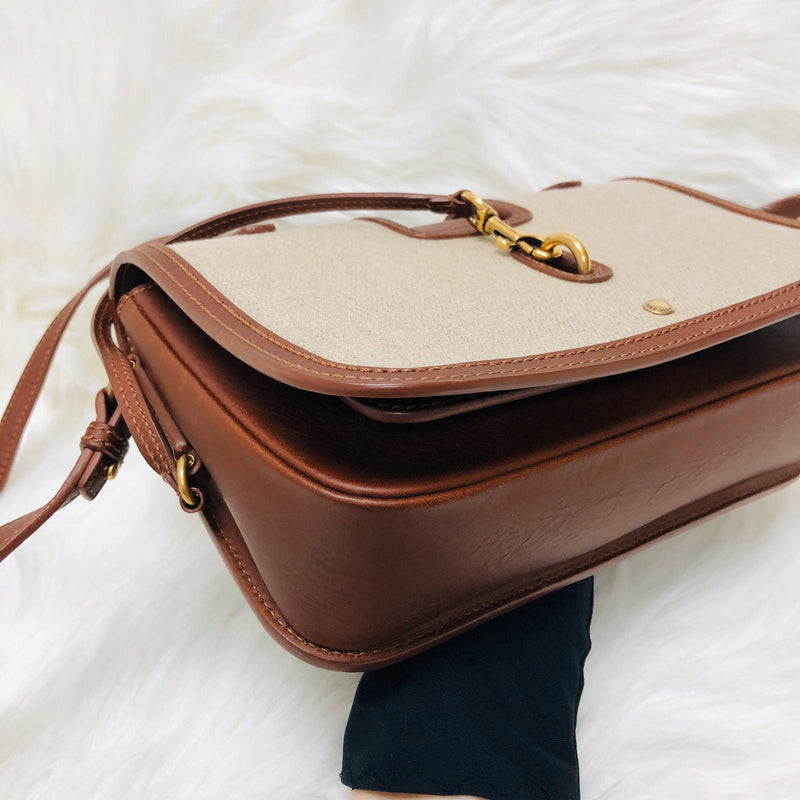 Charlotte Leather-Trimmed Brown Canvas Messenger Bag