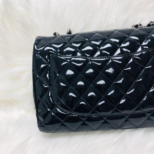 Single Flap Jumbo Quilted Patent Bag in Black with SHW