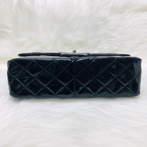 Single Flap Jumbo Quilted Patent Bag in Black with SHW