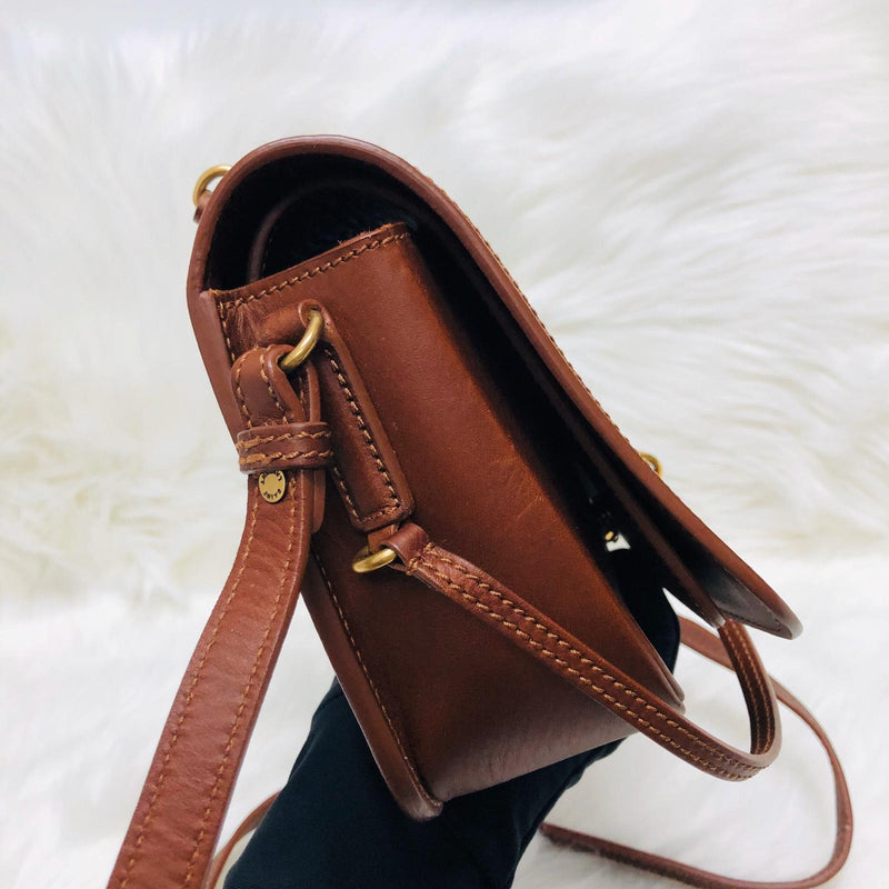 Charlotte Leather-Trimmed Brown Canvas Messenger Bag