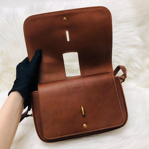 Charlotte Leather-Trimmed Brown Canvas Messenger Bag