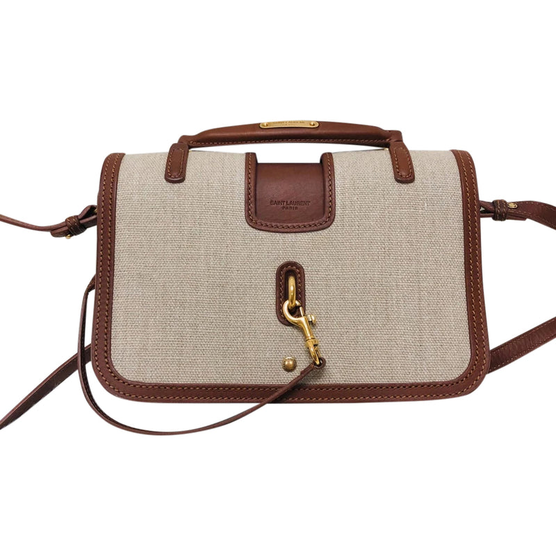 Charlotte Leather-Trimmed Brown Canvas Messenger Bag