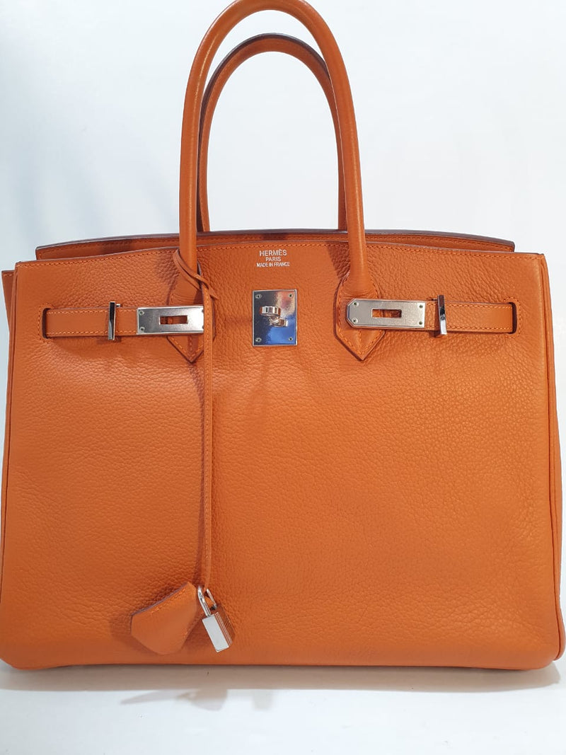 Birkin 35 Vache Liegee  J-Stamp Bag in Orange with PHW