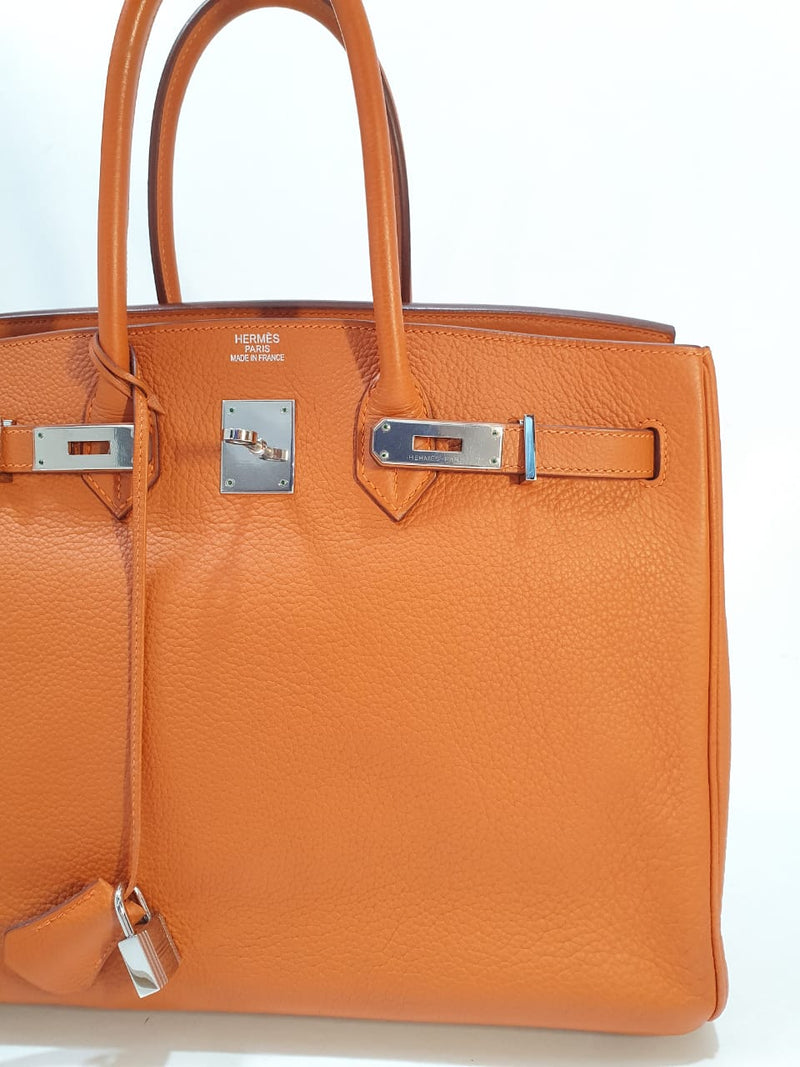 Birkin 35 Vache Liegee  J-Stamp Bag in Orange with PHW