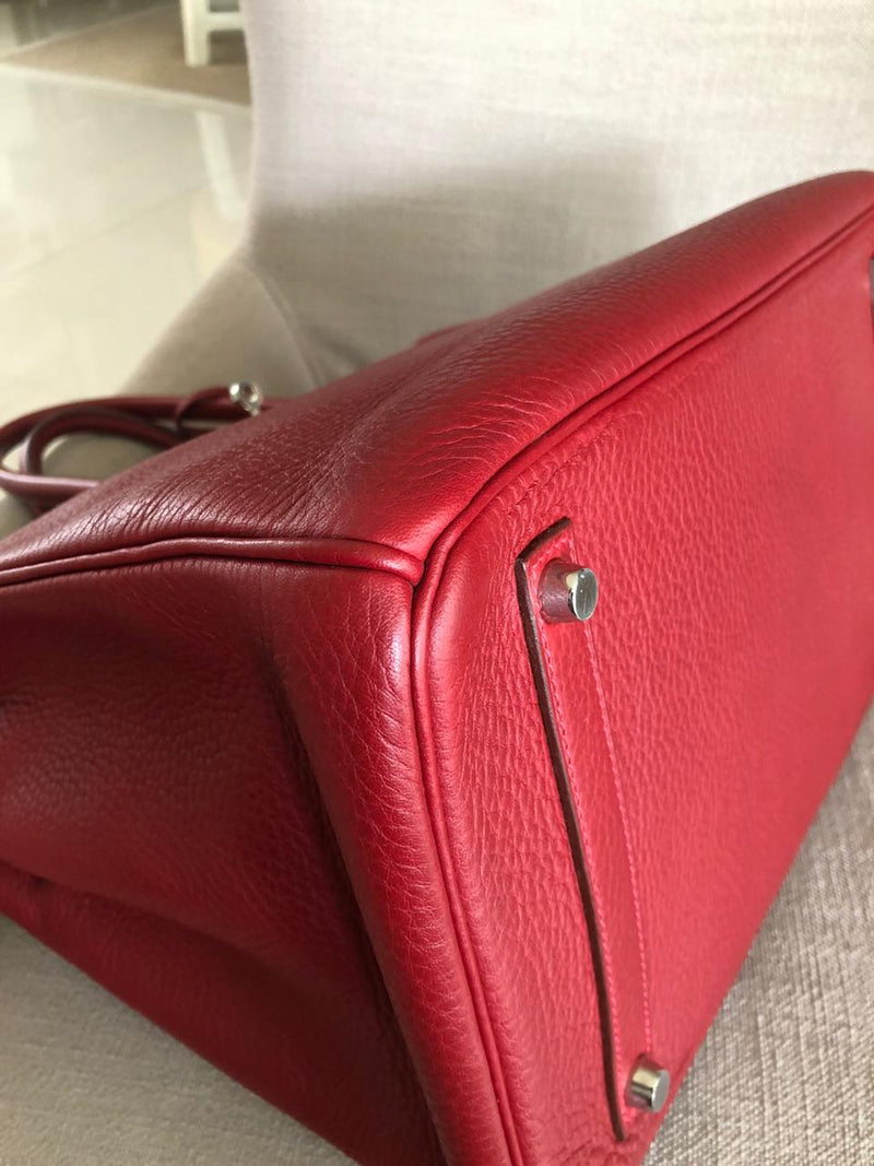 Hermès Birkin 35 Rouge Garance Clemence PHW - Luxury Helsinki