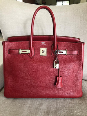 Birkin 35 Rouge Garance Clemence J-Stamp with PHW