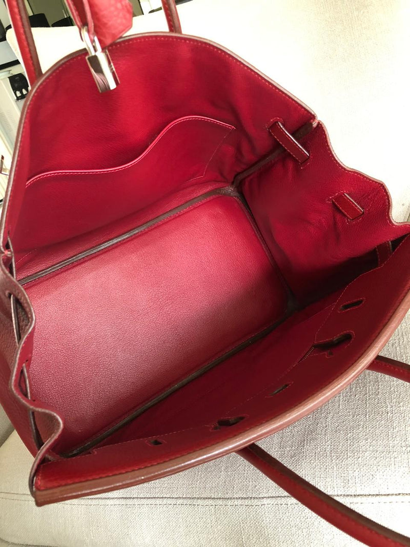 Hermès Birkin 35 Rouge Garance Clemence PHW - Luxury Helsinki