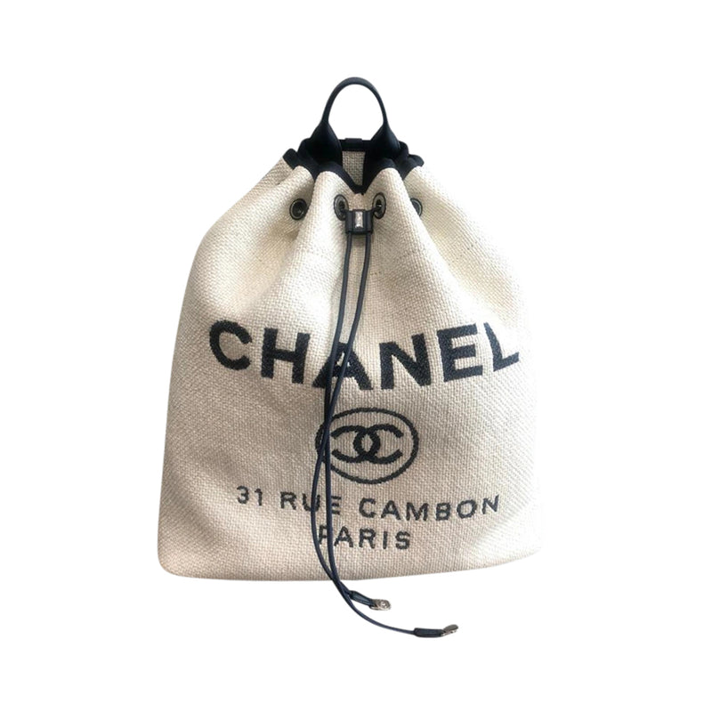 Chanel 2020 Pearl Logo Deauville Drawstring Bucket Bag - White