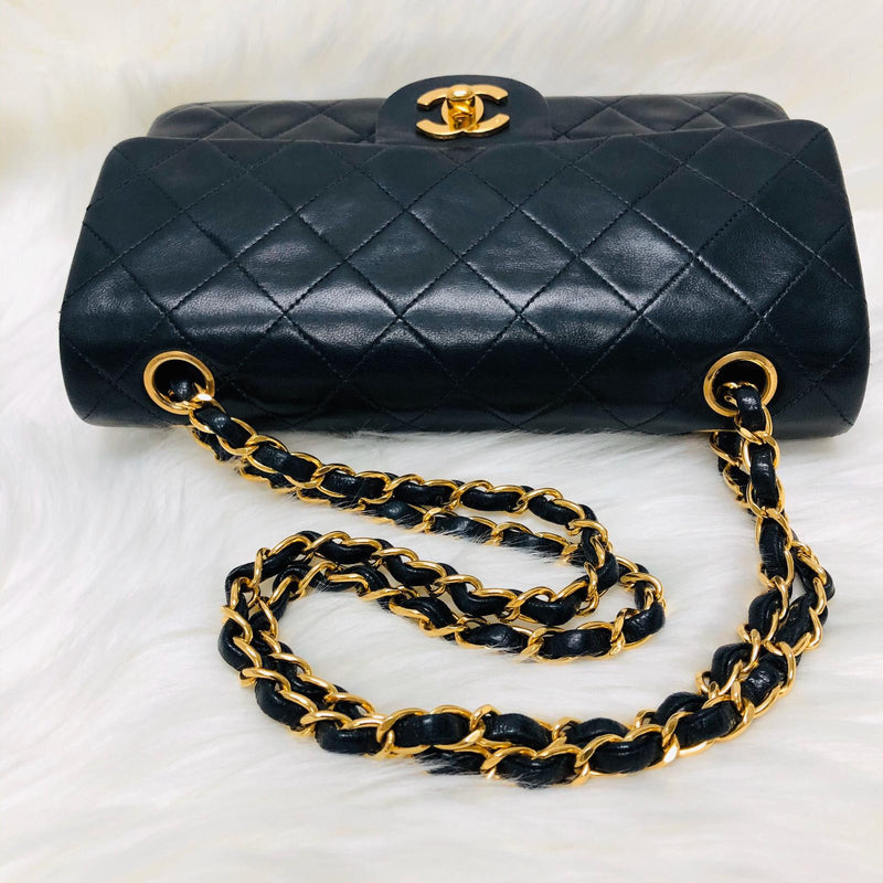 Vintage Classic Small Double Flap Bag in Black