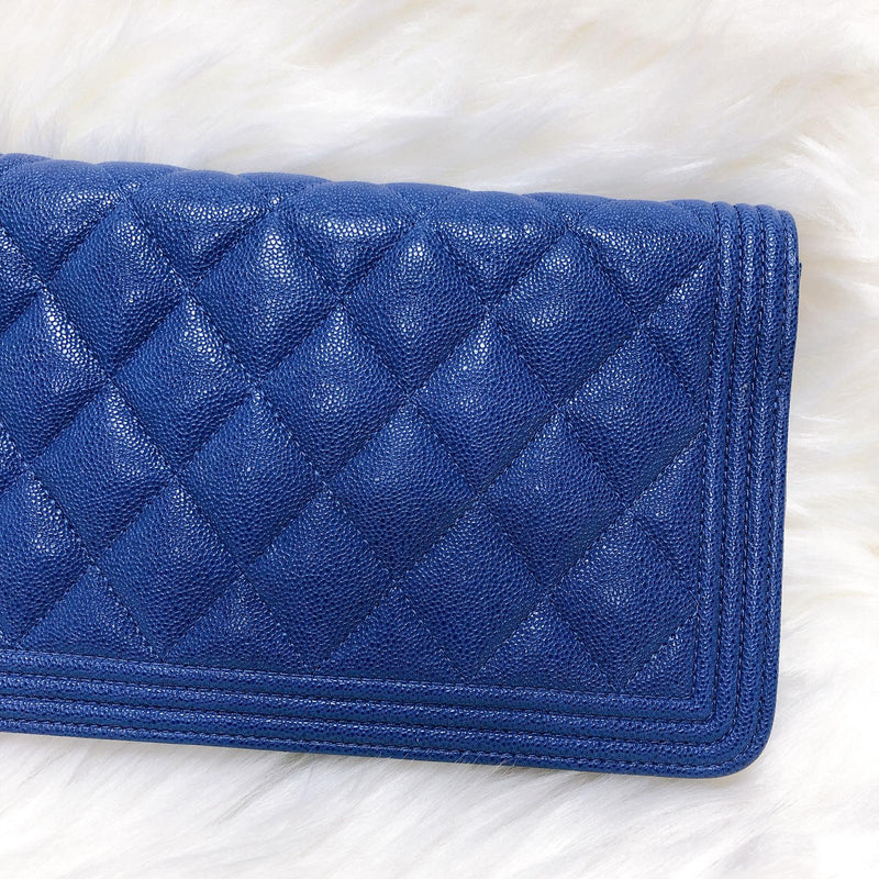 Le Boy Flap Caviar Quilted Wallet on Chain in Blue