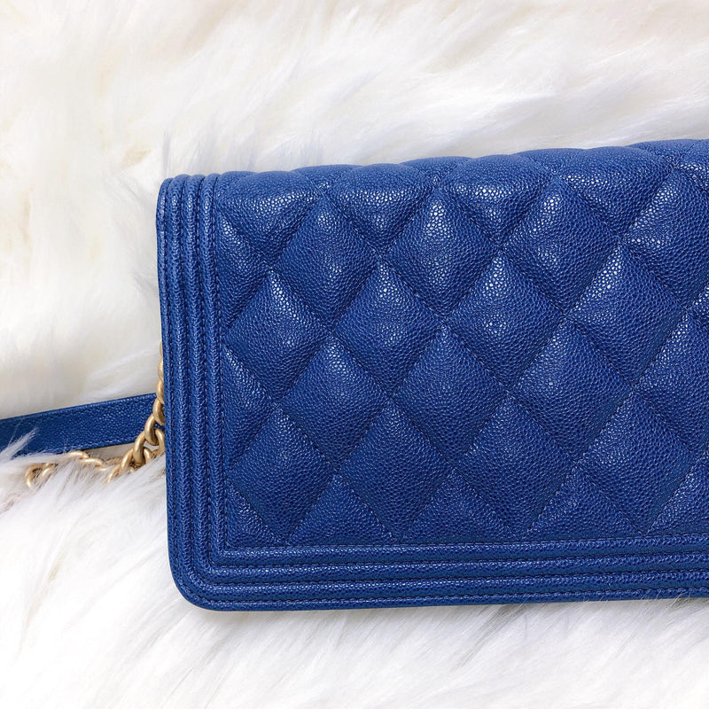 Chanel Pale Blue Quilted Caviar WOC Wallet On Chain Gold Hardware