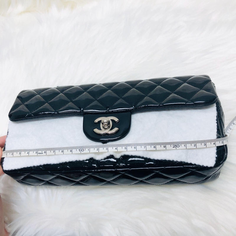 East West Flap Bag in Black Patent Leather with SHW