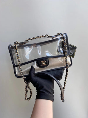 Classic Coco "Sand by the Sea" Runway Flap Bag in Black and PVC