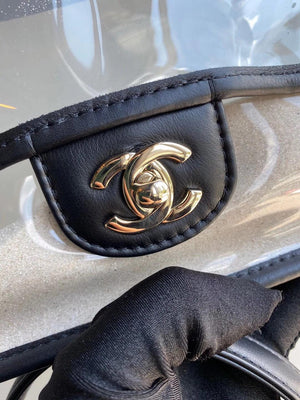 Classic Coco "Sand by the Sea" Runway Flap Bag in Black and PVC