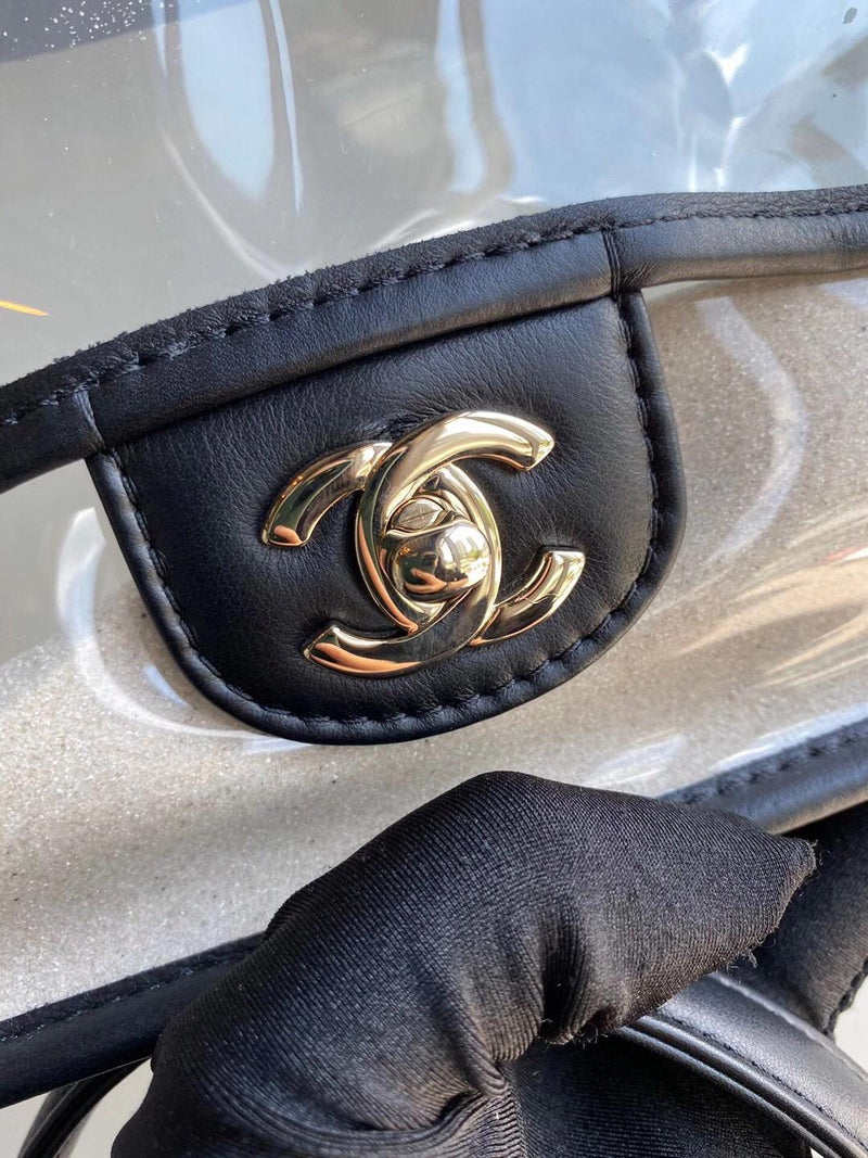 Classic Coco "Sand by the Sea" Runway Flap Bag in Black and PVC