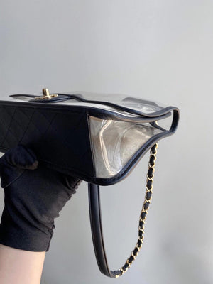 Classic Coco "Sand by the Sea" Runway Flap Bag in Black and PVC