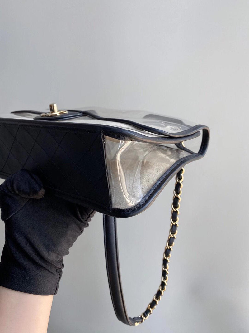 Classic Coco "Sand by the Sea" Runway Flap Bag in Black and PVC