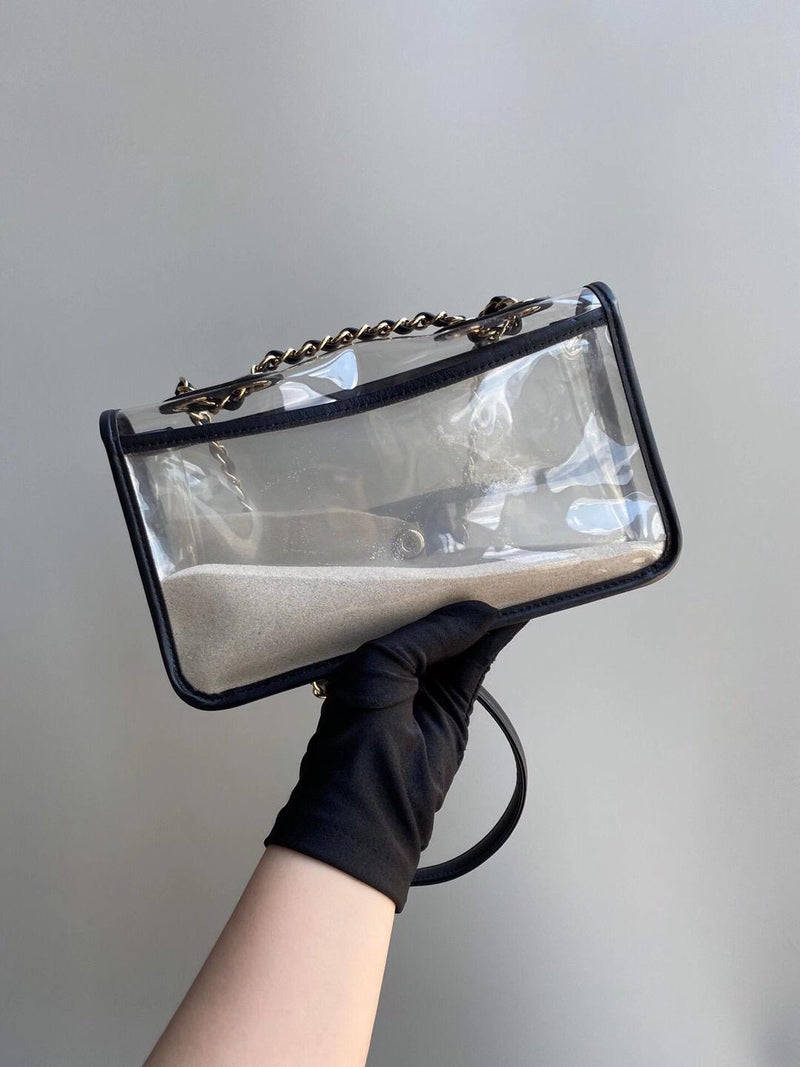 Classic Coco "Sand by the Sea" Runway Flap Bag in Black and PVC